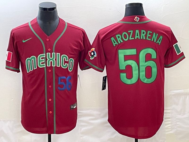 Men 2023 World Cub Mexico #56 Arozarena Red Nike MLB Jersey20